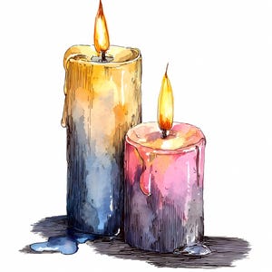Watercolor Candle Clipart Bundle: Blue & Yellow Floral PNG, JPG (Commercial Use)
