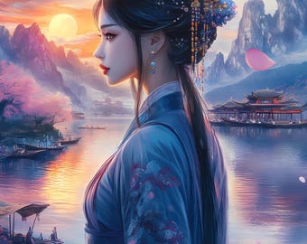 Geisha Watercolor Clipart Bundle: Japanese Scenery Digital Download, 418