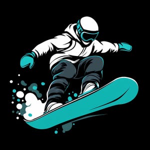 Pacchetto di 9 modelli di adesivi per snowboard, PNG di snowboard, Clipart di snowboard, Immagini di snowboard disegnate a mano per la stampa UDTF, Junk Journals