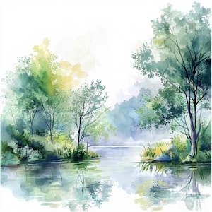 8 Fluss Wald Landschaft Clipart, Herbst Fluss, druckbare Aquarell Clipart, hoher Qualität Png digitaler Download, hohe Auflösung Papier Handwerk