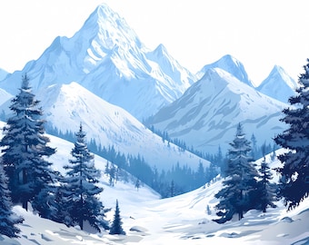 Winter Mountain Watercolor Clipart: Nature Landscape PNG Digital Download, 310