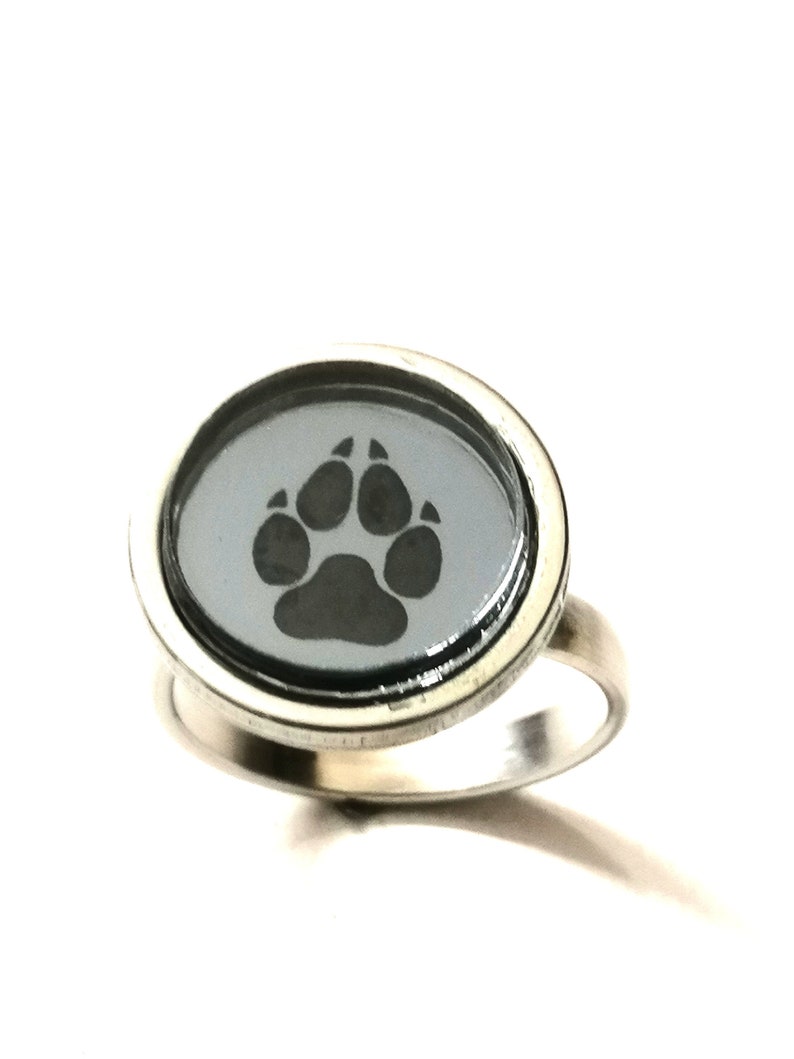 engraved mirror effects dark gray adjustable rings plexiglass stainless steel Rings wolf paw acrylic