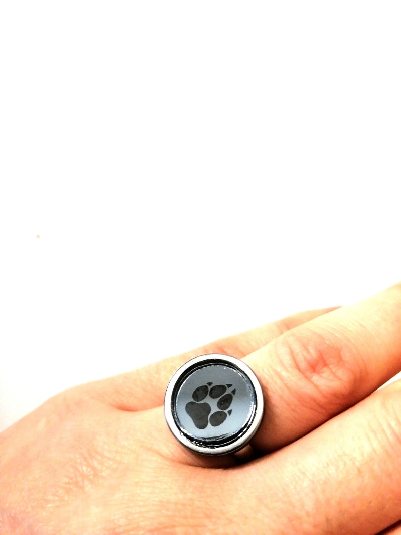 engraved mirror effects dark gray adjustable rings plexiglass stainless steel Rings wolf paw acrylic