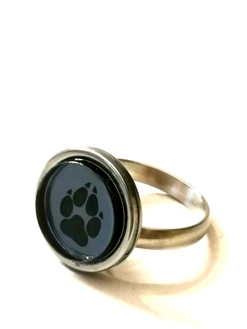 engraved mirror effects dark gray adjustable rings plexiglass stainless steel Rings wolf paw acrylic