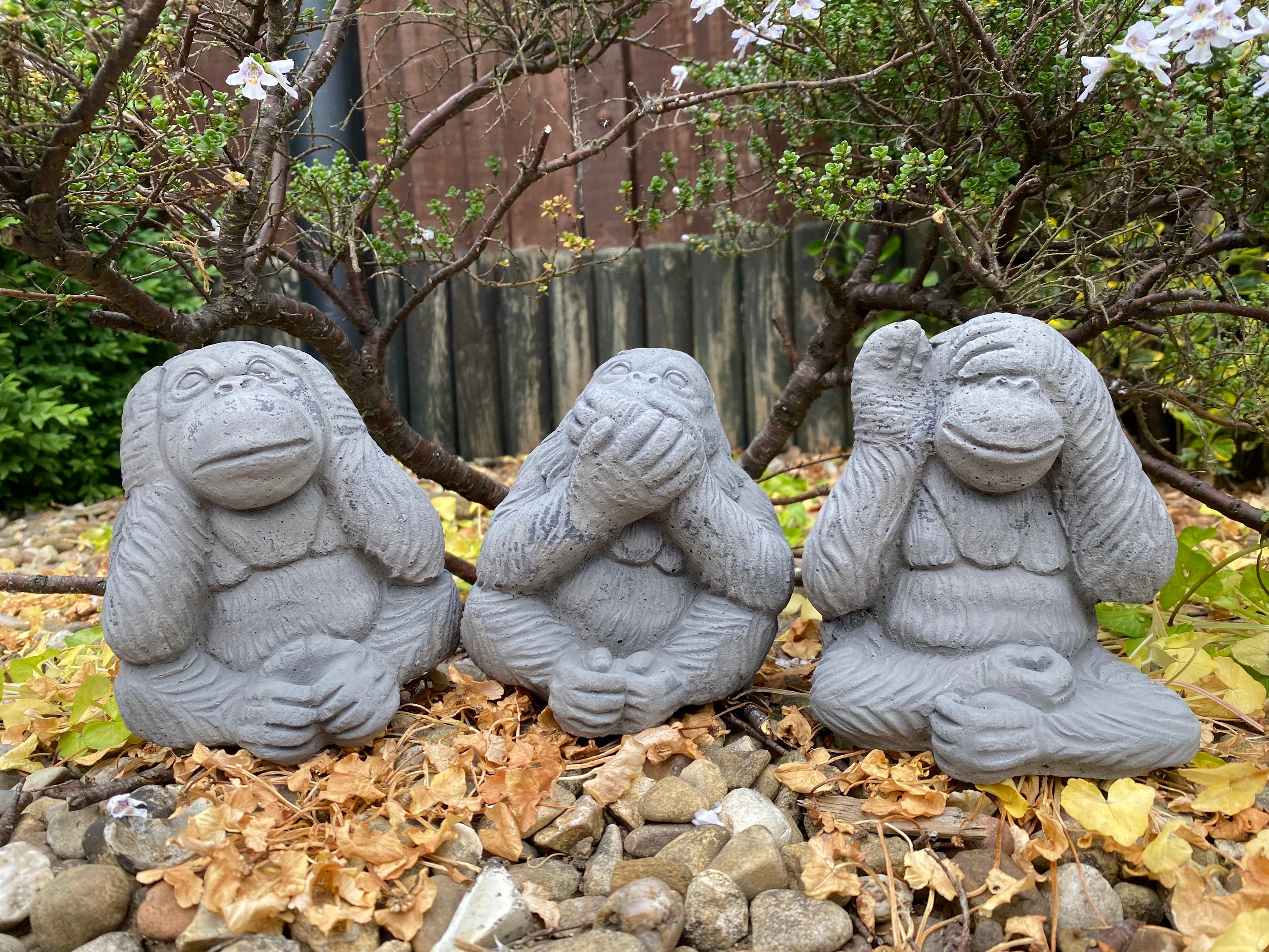 3 Wise Monkeys Apes Garden Ornaments Handmade Cast Stone Etsy UK
