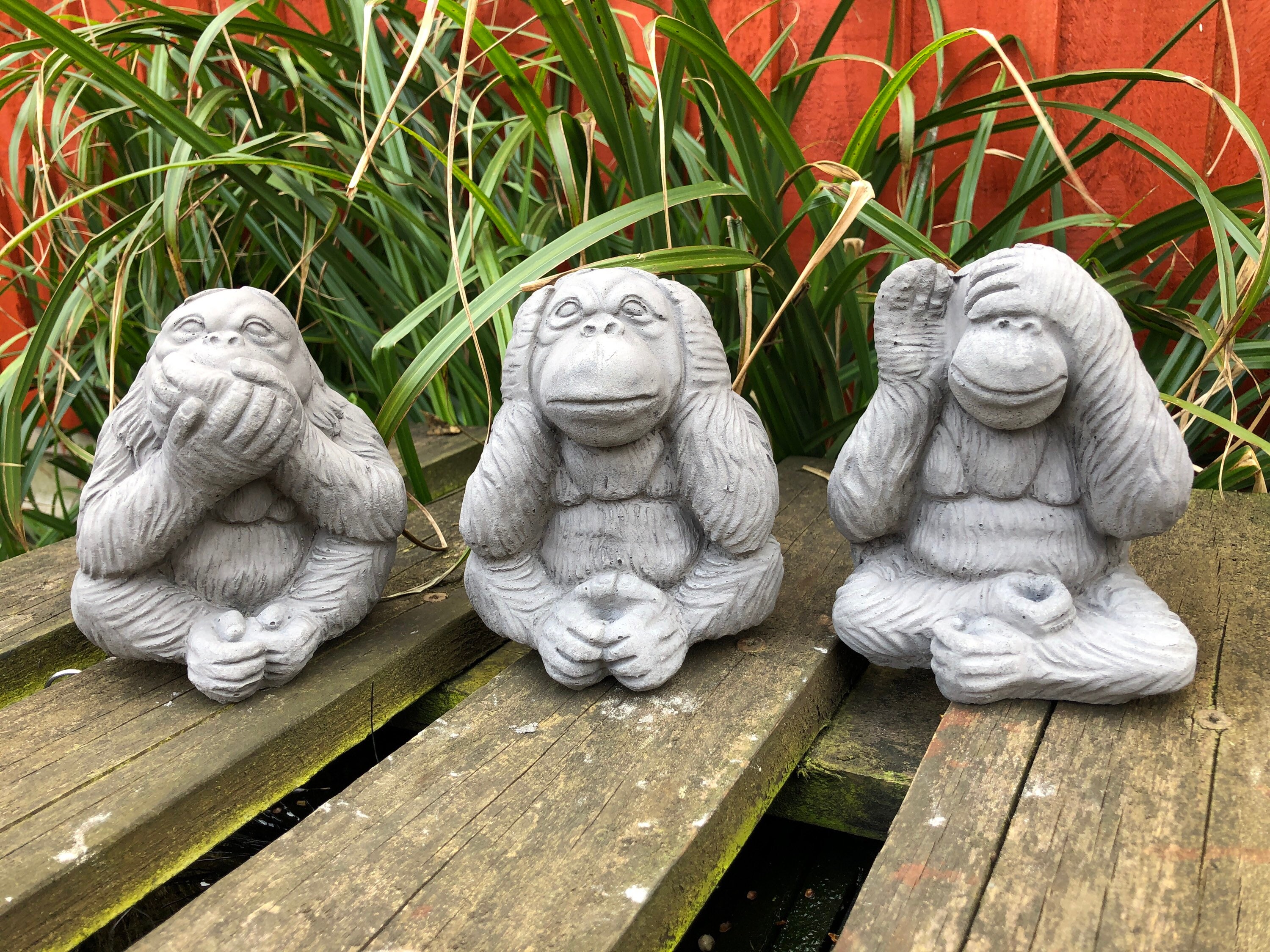 3 Wise Monkeys Apes Garden Ornaments Handmade Cast Stone | Etsy