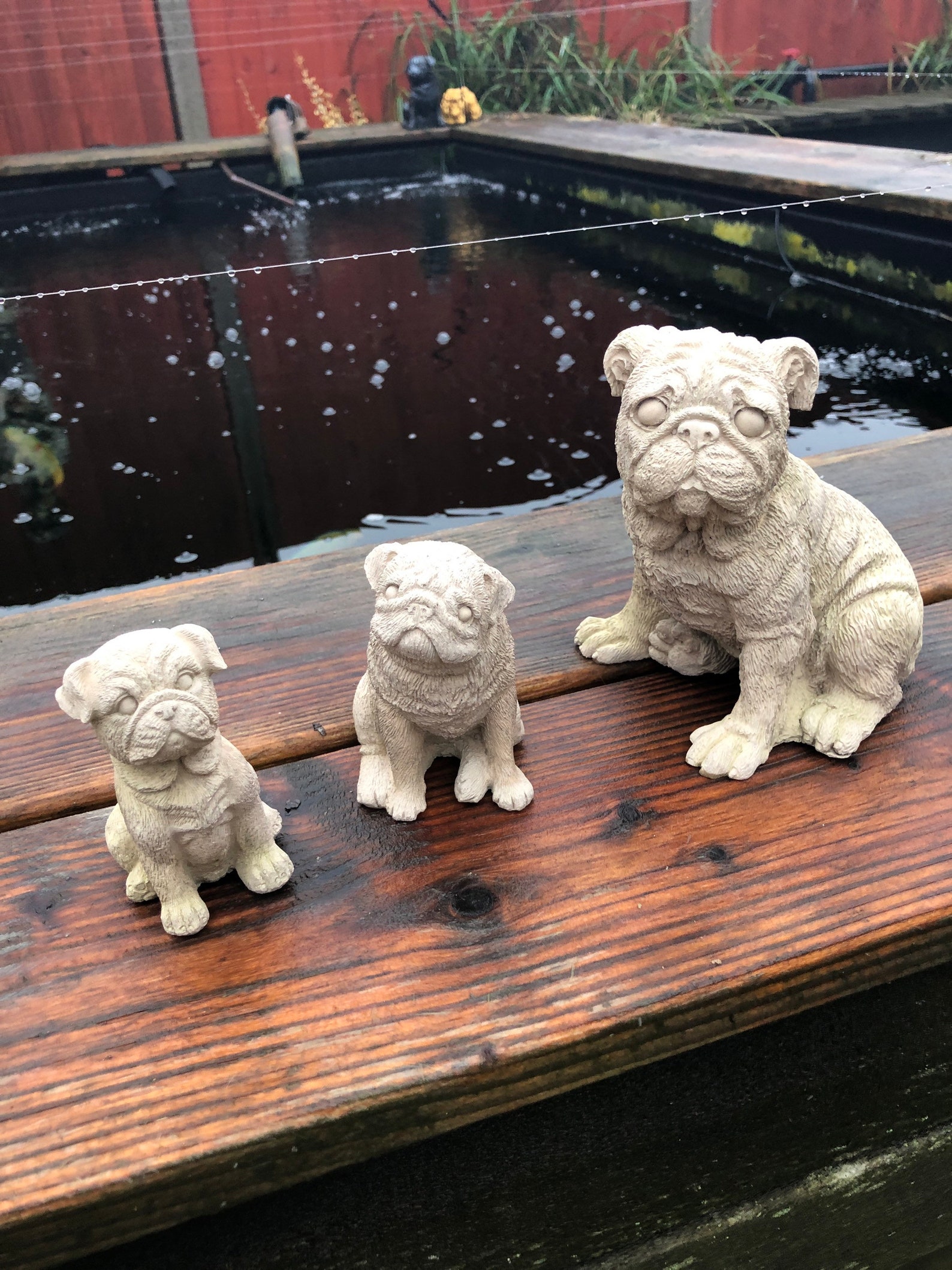 Set Of 3 Pugs Pug Dogs Concrete Garden Indoor Figure Statues Etsy