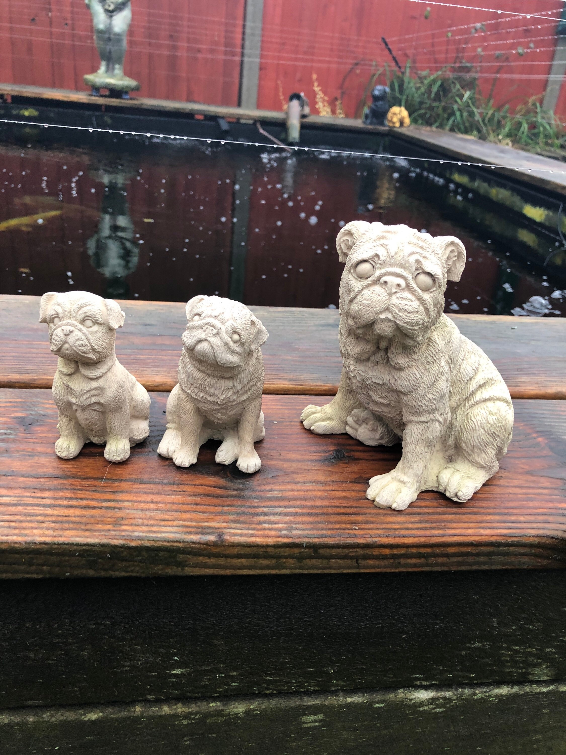 Set Of 3 Pugs Pug Dogs Concrete Garden Indoor Figure Statues Etsy