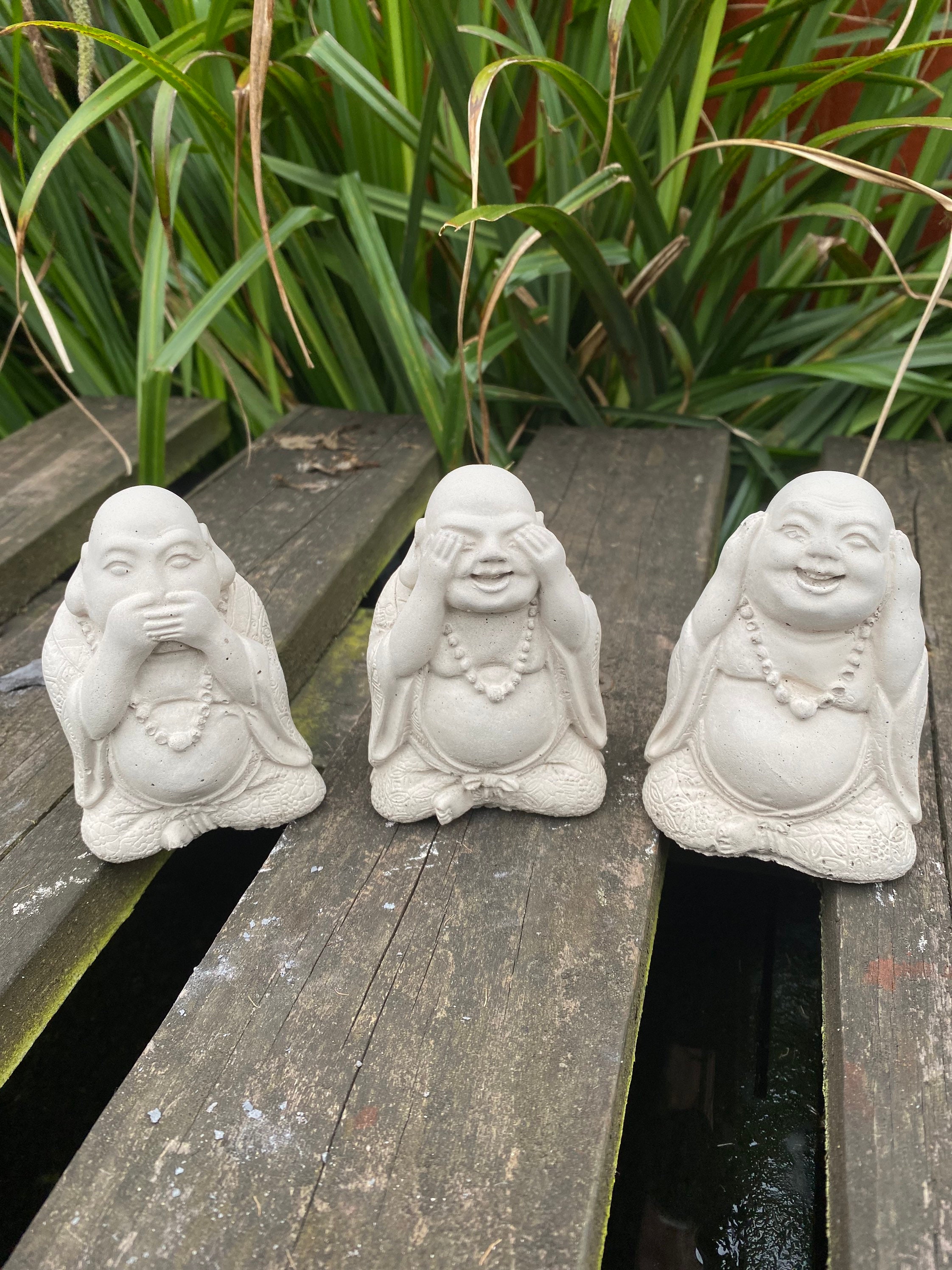 3 Wise Buddhas Laughing Garden Ornaments Handmade Cast Etsy