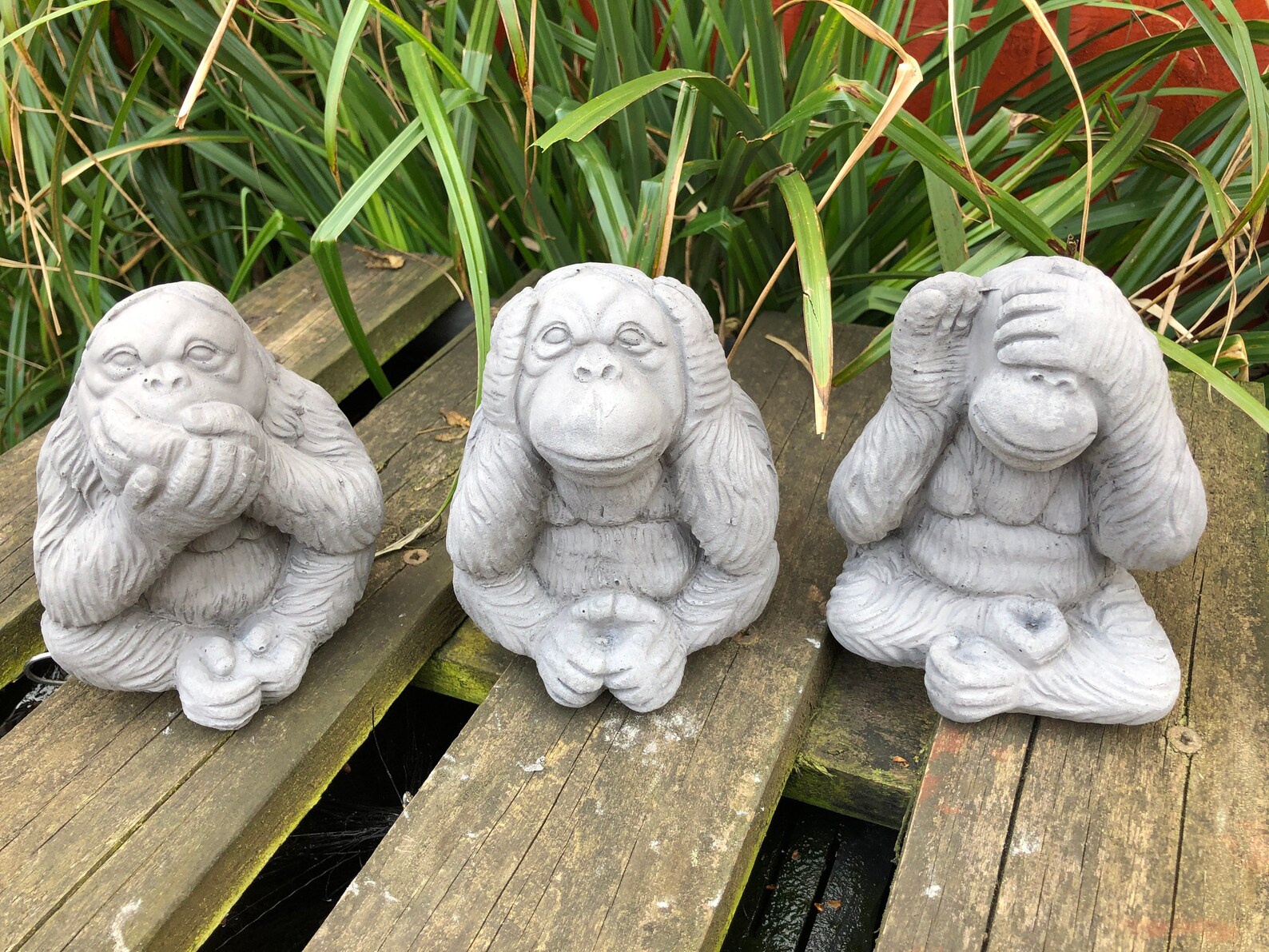 3 Wise Monkeys Apes Garden Ornaments Handmade Cast Stone Etsy