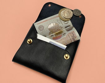 Handmade Painted Leather Purse / Card holder - Charcoal Black Minimalist