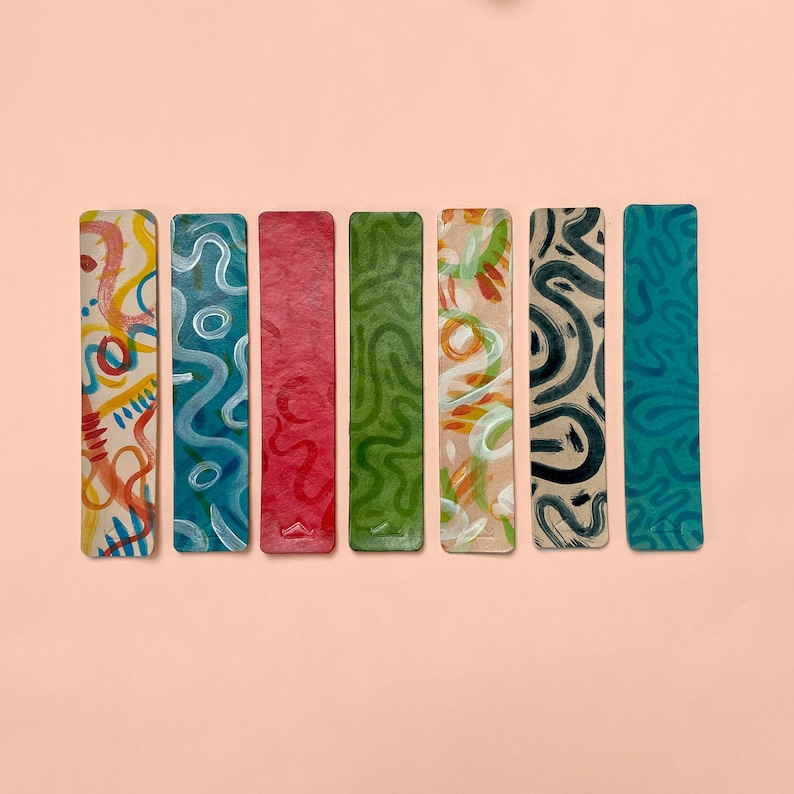 Handmade Painted Leather Bookmark Multicoloured, Pattern, Brush strokes image 1