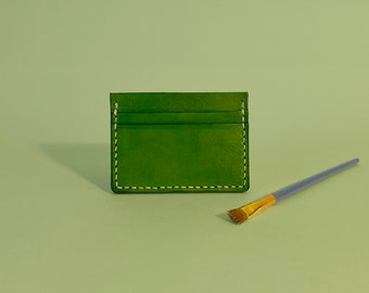 Handpainted Pattern Leather Card Holder Wallet -  Forest Green / Racing Green