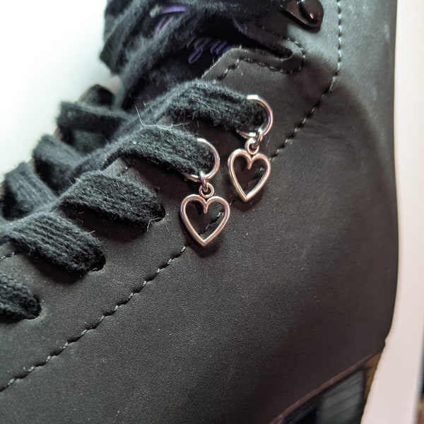 Set of 2 Heart Outline Shoelace Charms - Stylish & Durable w/ Thick Stainless Steel Jump Rings for All Footwear