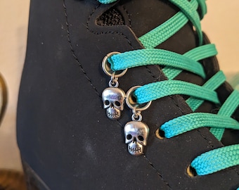 Set of 2 Small Skull Shoelace Charms - Stylish & Durable w/ Thick Stainless Steel Jump Rings for All Footwear