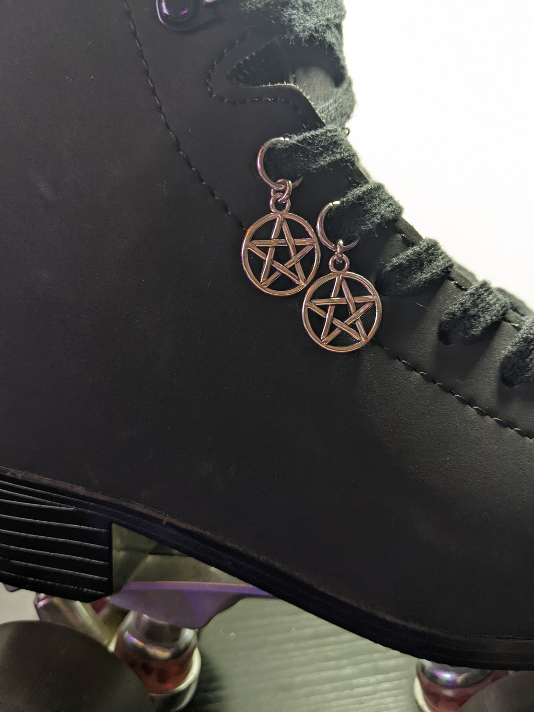 Set of 2 Pentagram Shoelace Charms Durable Steel Jump Rings & Mystical