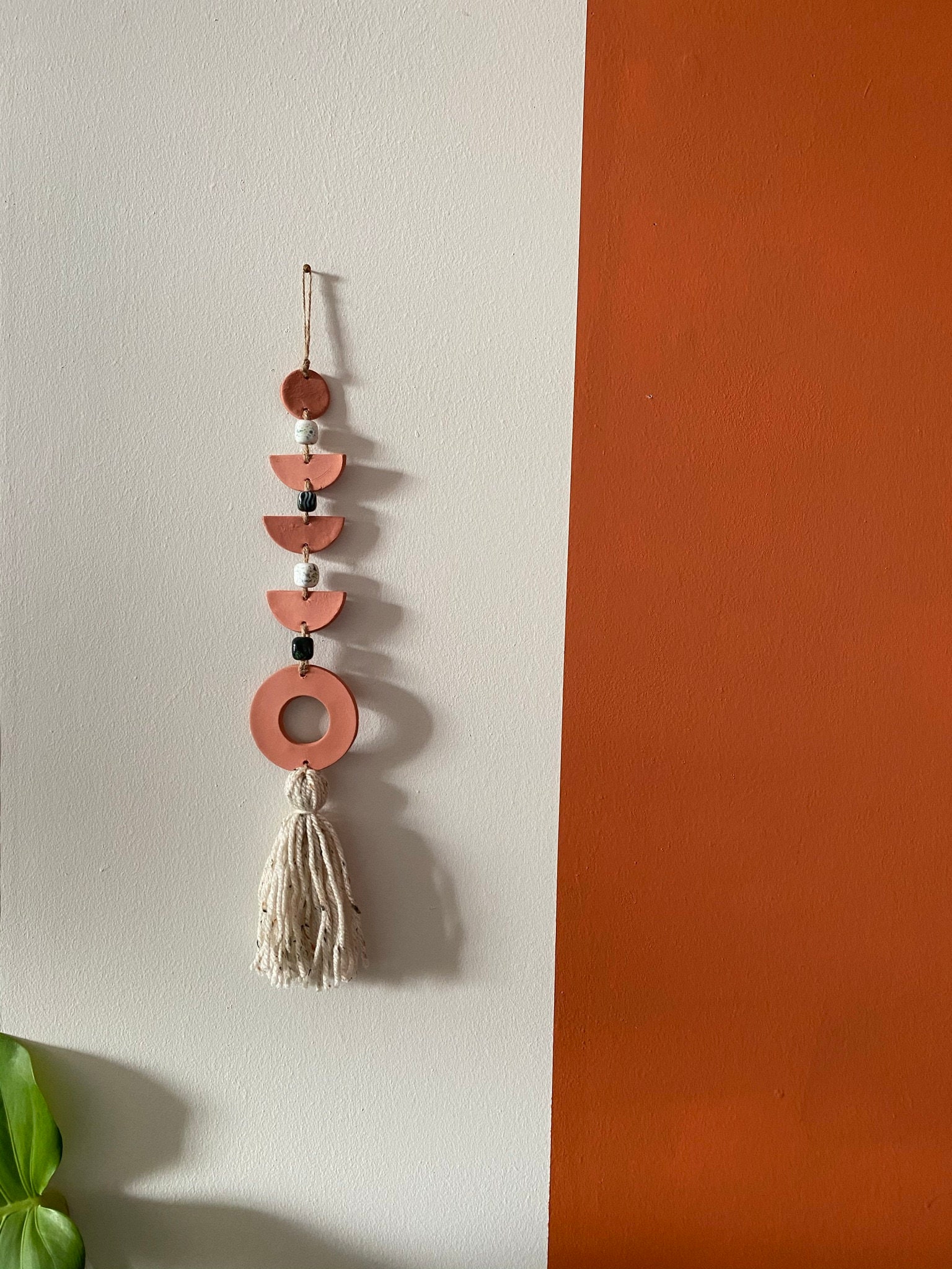 Handmade terracotta clay wall hanging with bead detailing and Etsy