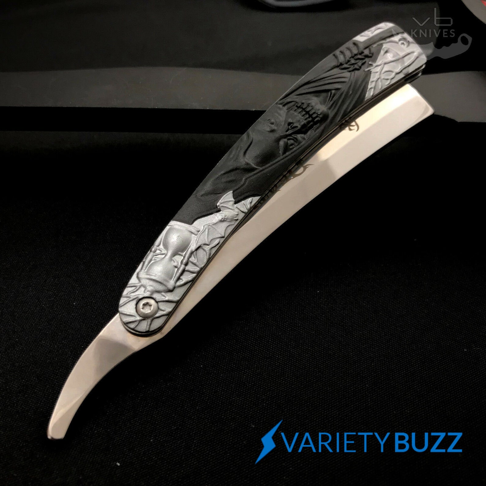 GRIM REAPER Straight Blade Barber Razor Folding Pocket Knife | Etsy