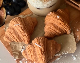 Vela croissant / Vela de panadería / Vela pilar de desayuno / Velas decorativas / Velas únicas / Otoño / Vela acogedora