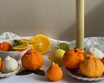 Orange Shaped Soy Wax Candle: Citrus Scented Vegan Pillar Candle