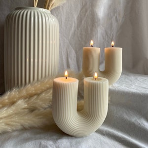U shaped candle Ribbed candle U candle Home-decor candle Aesthetic candle Pillar candle Soy candle Vegan candle image 1