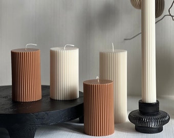 Small Ribbed Thick Candle | Short Pillar candle |Home Decor candle | Small Ribbed Pillar Candle |Column ribbed candle | Wedding gift