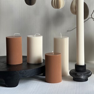 Small Ribbed Thick Candle | Short Pillar candle |Home Decor candle | Small Ribbed Pillar Candle |Column ribbed candle | Wedding gift