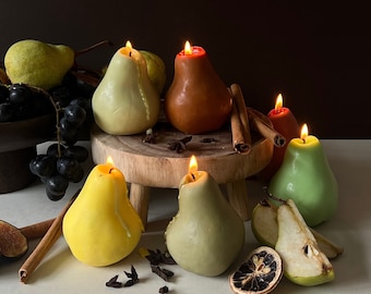 Bougies en forme de poire | Bougies poire-fruits | Bougies parfumées | Bougies de cire de soja | Bougies végétaliennes | Déco d'automne