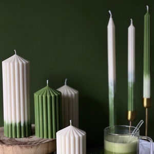 Green Matcha Taper Candles | Pillar Table Dinner Set Candles | Decorative Candle | Elegant Candles|  Japandi Candles | Green Aesthetics