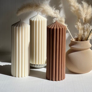Large Thick Ribbed Candle |Pillar candle |Aesthetic candle |Large Ribbed Pillar Candle |Column ribbed candle | Wedding