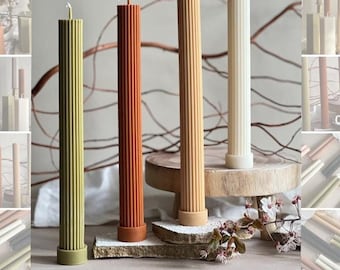 Tall Ribbed Pillar Candle: Elegant Home Decor, Greek Column