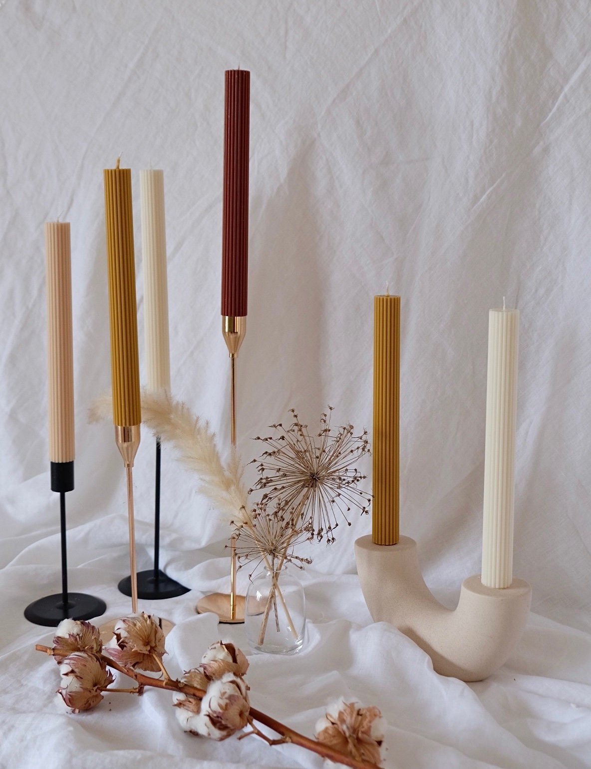 Tall Ribbed Pillar Candle: Decorative Table Candle