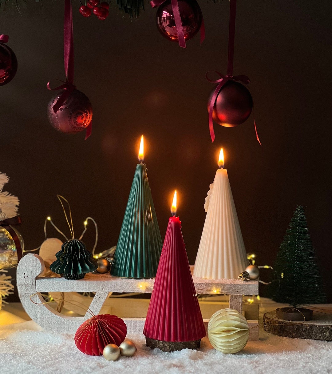 Soy Wax Christmas Tree Candle: Festive Vegan Decor - Etsy