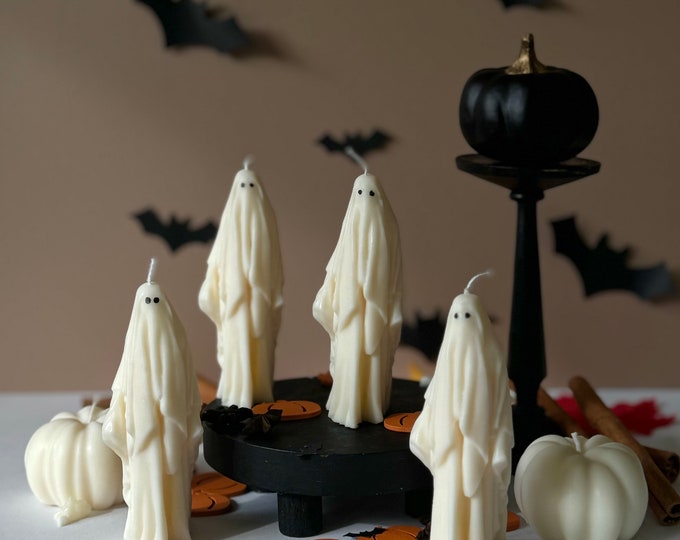 Handmade Ghost Candle: Spooky Halloween Decor, Soy Wax