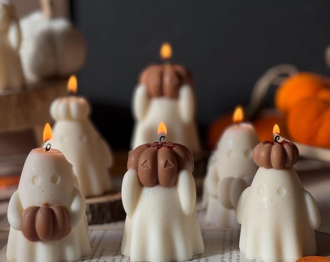 Handmade Spooky Ghost Candle: Halloween Soy Wax Decor