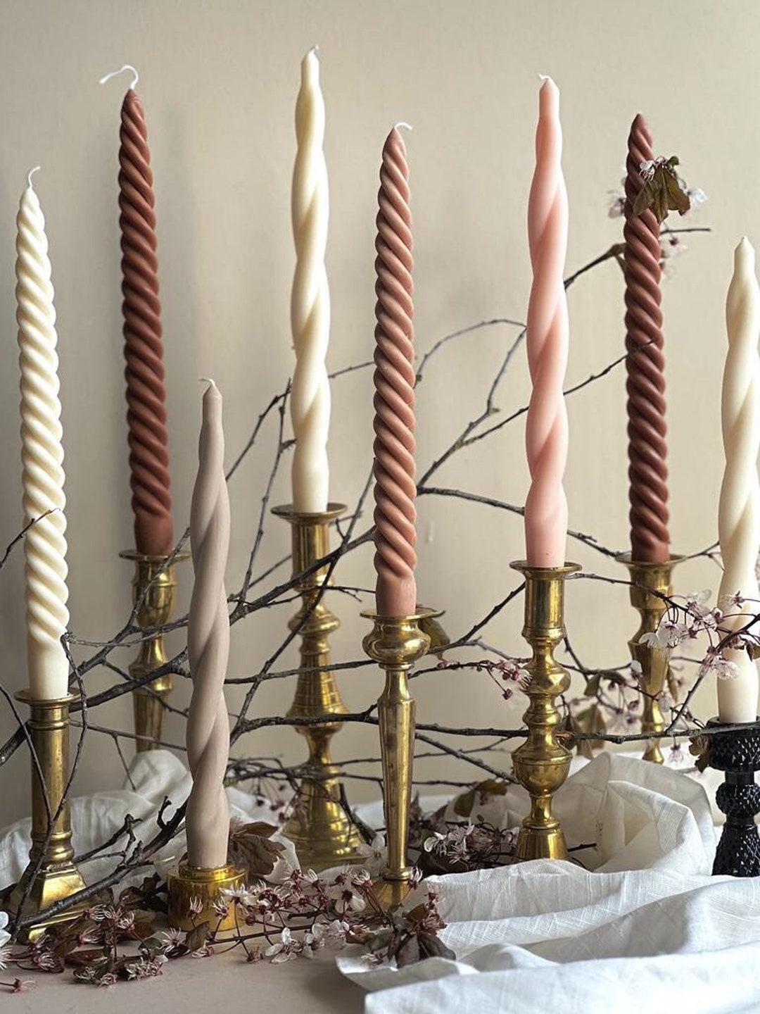 Soft Twisted & Deep Twisted Taper Candles Tall Pillar Candle Table