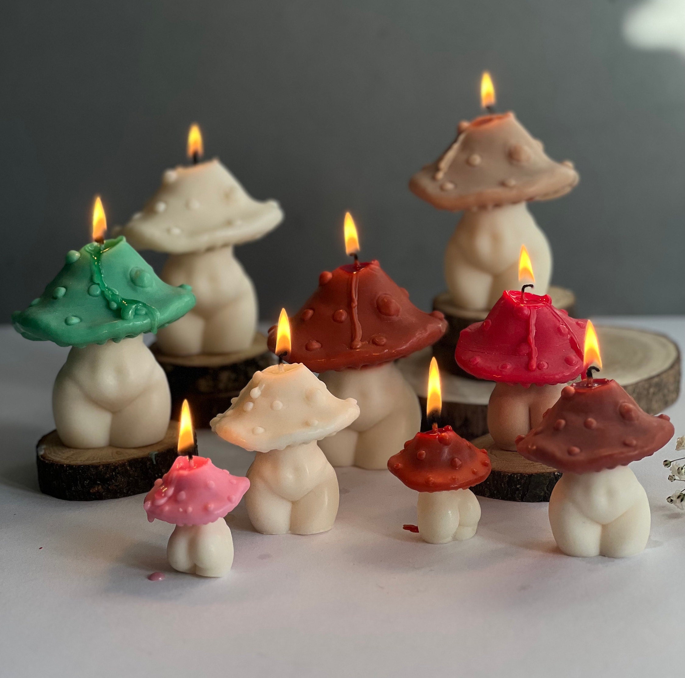 I made these cute mushroom candles! Available in any color and over 20  different scents to choose from :) : r/Candles