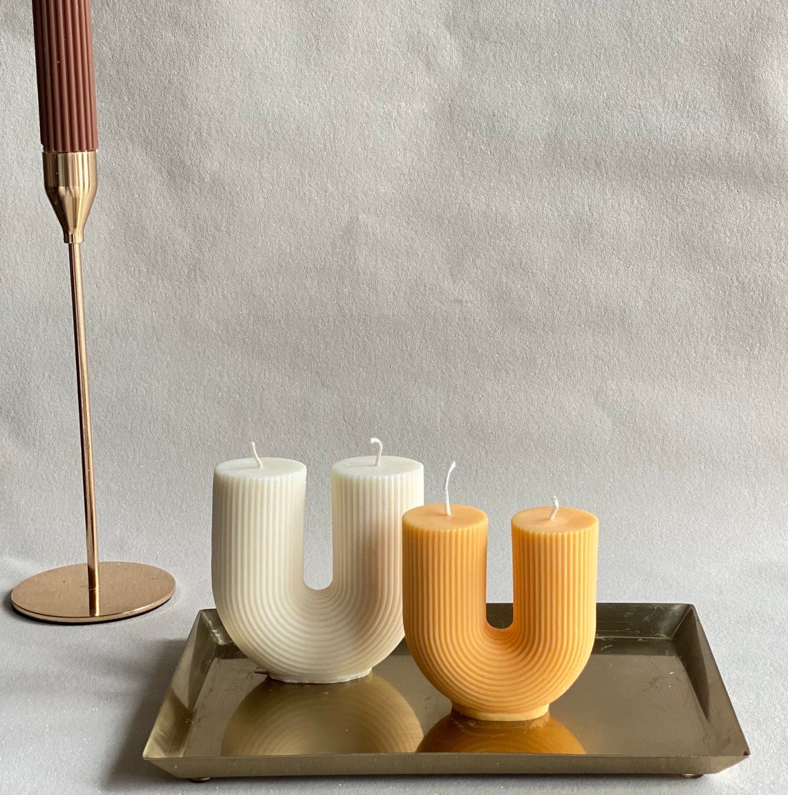 U Shaped Candle Ribbed Candle U Candle Homedecor Candle Etsy