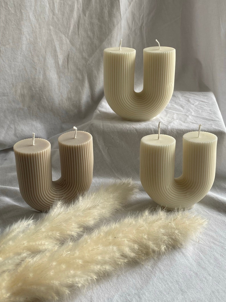 U shaped candle Ribbed candle U candle Home-decor candle Aesthetic candle Pillar candle Soy candle Vegan candle image 8