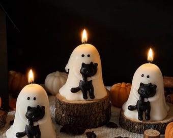 Holding Cat Ghost Candle: Spooky Halloween Decor, Collectable Ghost Soy Wax,  Autumn Fall