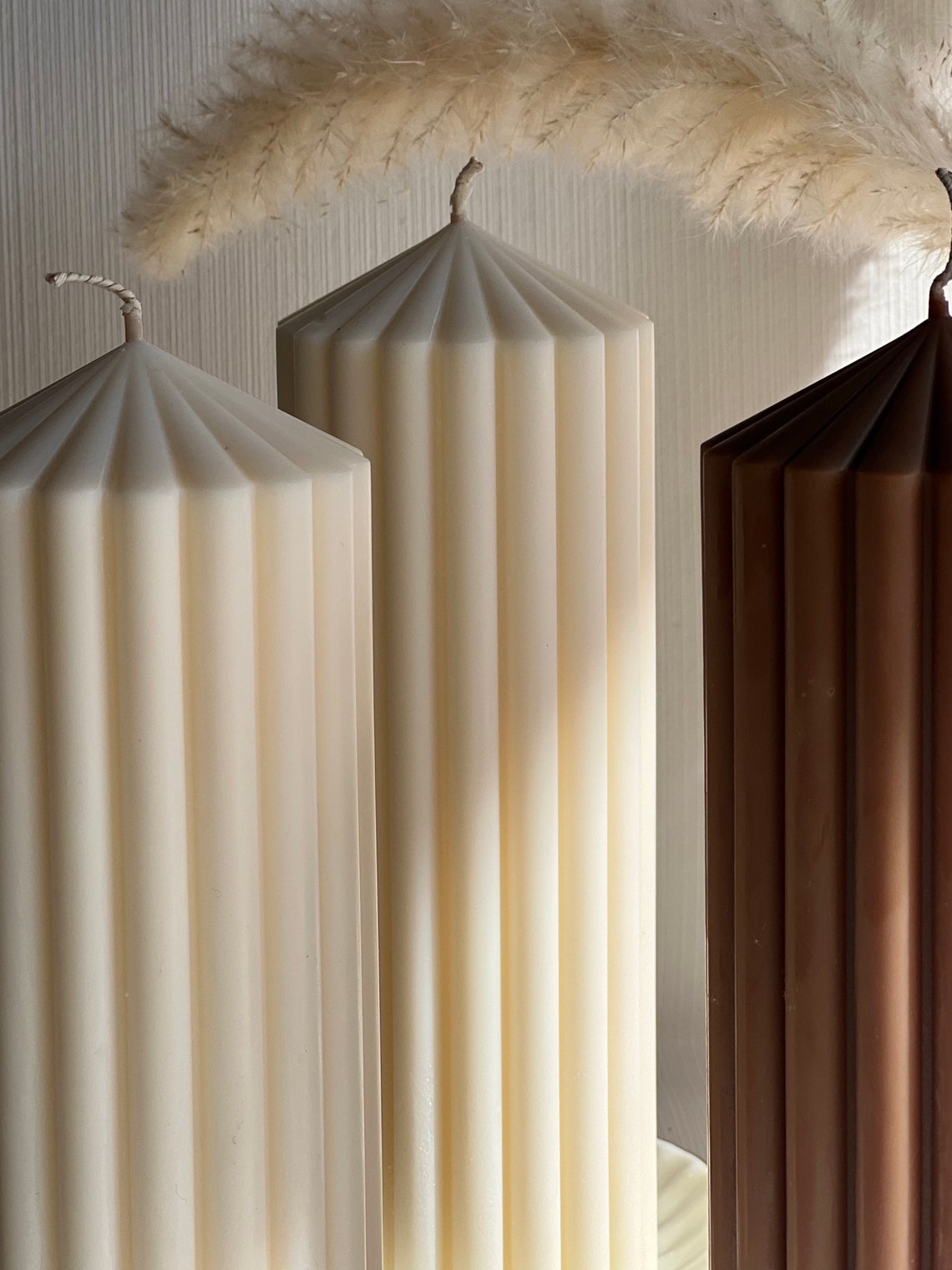 Large Thick Ribbed Candle pillar Candle aesthetic Candle Etsy