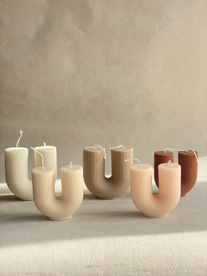 U shaped candle Ribbed candle U candle Home-decor candle Aesthetic candle Pillar candle Soy candle Vegan candle image 3