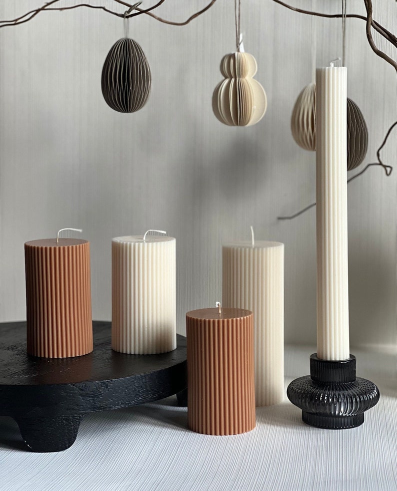 Small Ribbed Thick Candle Short Pillar Candle home Decor Etsy
