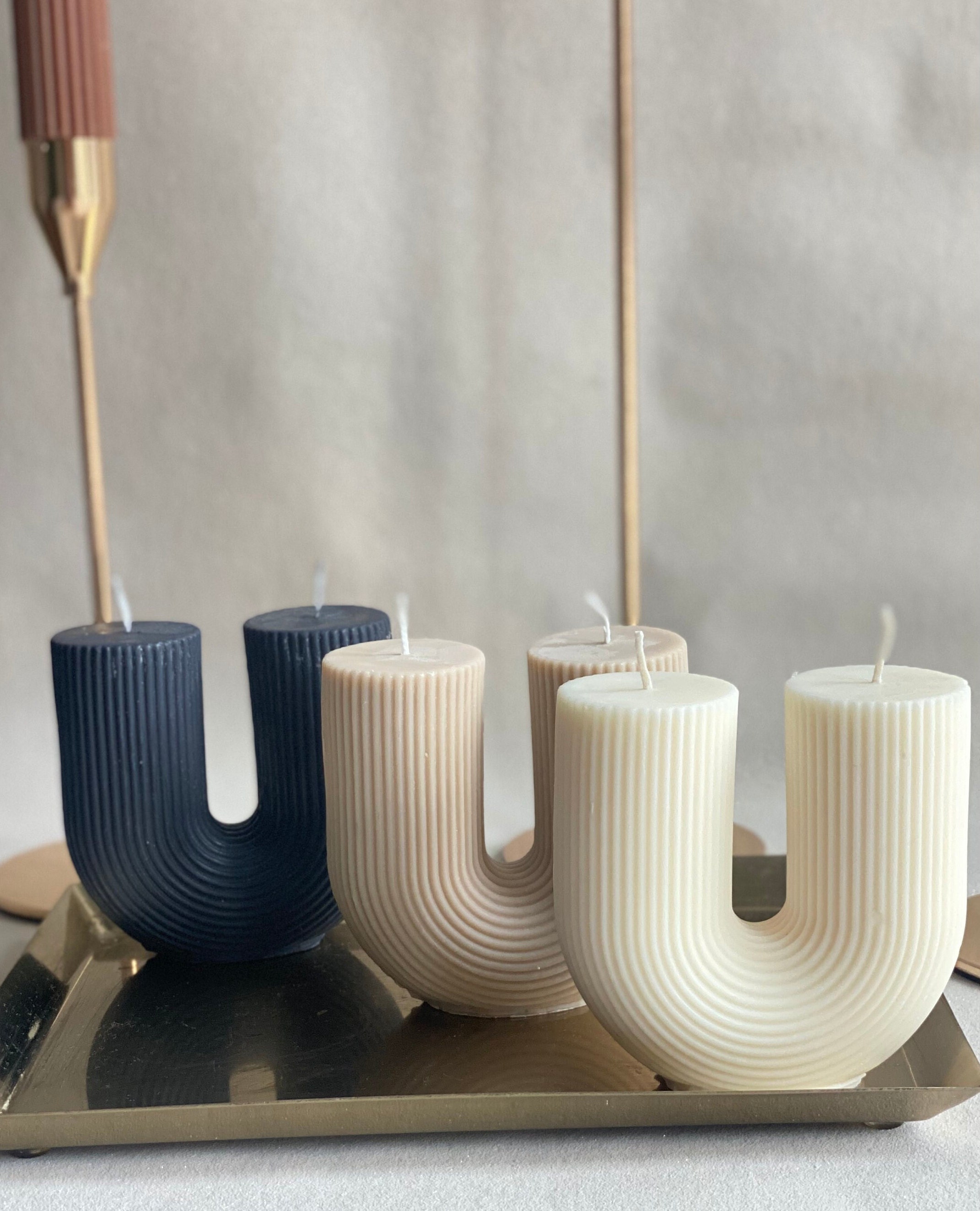 U Shaped Candle Ribbed Candle U Candle Homedecor Candle Etsy