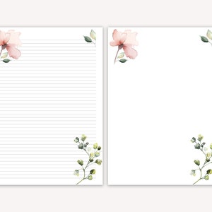 Floral Printable Letter Paper, Line Sheet, Floral Printable Letter Paper, Writing Paper Printable, Letter Writing Set image 1