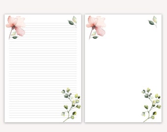 Floral Printable Letter Paper, Line Sheet, Floral Printable Letter Paper, Writing Paper Printable, Letter Writing Set