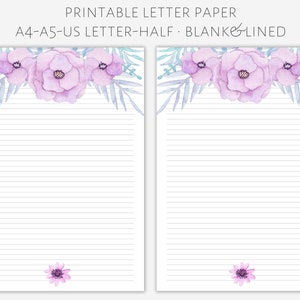 Printable floral letter paper, letter writing paper, letter stationery, letter writing set, pretty letter paper, writing paper