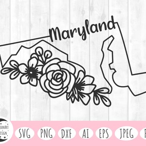 Floral Maryland State SVG: Patriotic America Design (Digital Files)