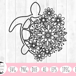 Floral Turtle Mandala SVG: Ocean Animal Design (Digital Files)