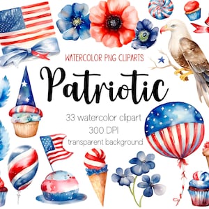 Cliparts de acuarela patriótica, imágenes prediseñadas patrióticas, png patriótico, png del 4 de julio, imágenes prediseñadas del 4 de julio, png del 4 de julio, imágenes prediseñadas de acuarela